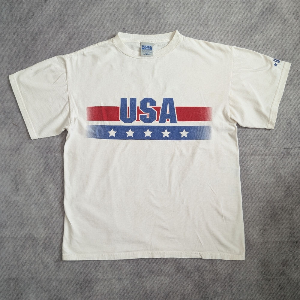 Vintage 90s Tultex Team USA Olympics Men’s T-Shirt L White Stars Stripes America